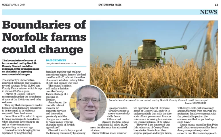 The boundaries of scores of farms rented out by Norfolk County Council could be redrawn, with council leaders on the brink of agreeing controversial changes.